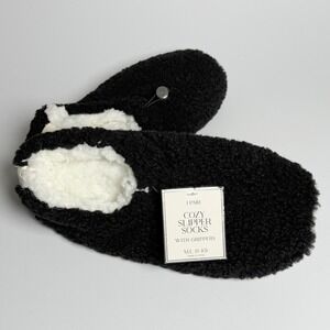 Target Women Black Faux Fur Cozy Slipper Socks with Grippers M/L 8-10 NEW